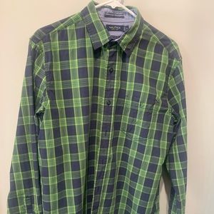 Nautica Blue & Green Plaid Button Down Shirt med.